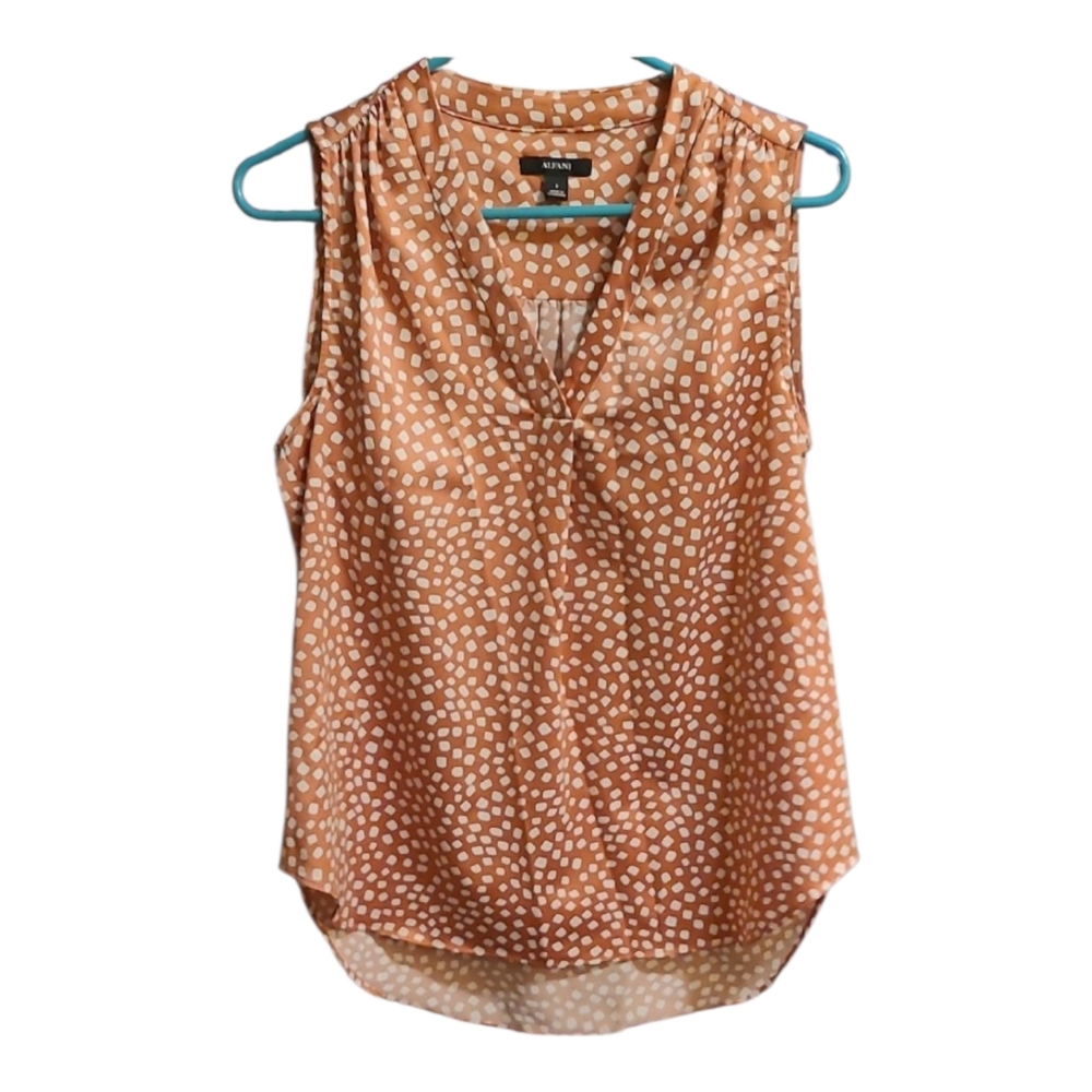 Alfani Women's Sleeveless Blouse - Orange and White Dots